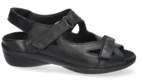 Sandalen<Durea - Wijdte E - 7258 - Zwart - Uitneembaar voetbed