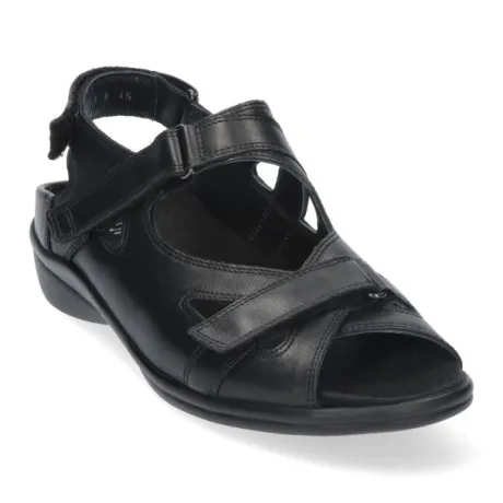 Sandalen<Durea - Wijdte E - 7258 - Zwart - Uitneembaar voetbed