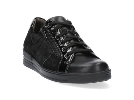 Veterschoenen<Durea - Wijdte E - 6224 - Zwart - Uitneembaar voetbed