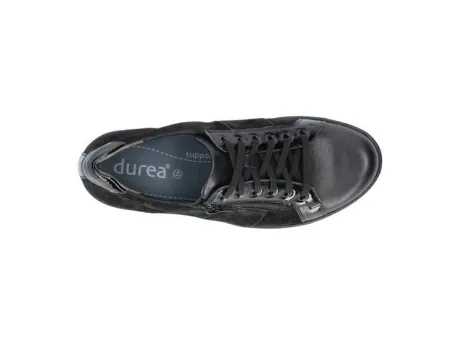 Veterschoenen<Durea - Wijdte E - 6224 - Zwart - Uitneembaar voetbed
