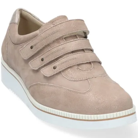 Klittenbandschoenen<Durea - Wijdte G - Taupe - Uitneembaar voetbed