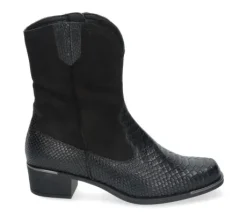 Korte Halfhoge Laarzen<Durea - Wijdte H - 9787 0034 - Zwart - Uitneembaar voetbed