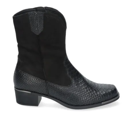 Korte Halfhoge Laarzen<Durea - Wijdte H - 9787 0034 - Zwart - Uitneembaar voetbed