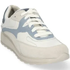 Veterschoenen<Durea - Wijdte H - Wit met Blauw - 7272 - Uitneembaar voetbed