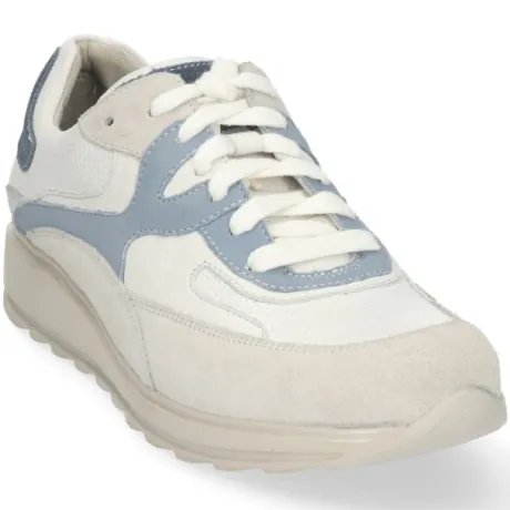 Veterschoenen<Durea - Wijdte K - Wit met Blauw - 6272 - Uitneembaar voetbed