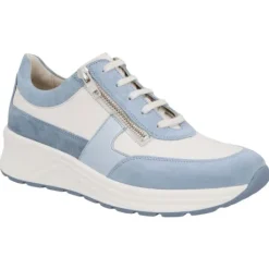 Veterschoenen<Solidus - Wijdte H - 46022 - Blauw met Wit - Uitneembaar Voetbed